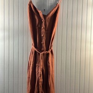 VICI rust jumpsuit with buttons and adjustable straps